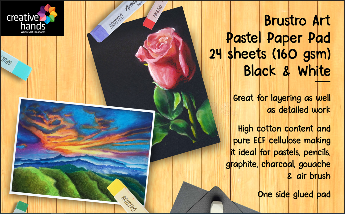 Brustro Artists' Pastel Paper Pad, Set of 2, 24 Sheets (160 GSM) Each, Colour - Black & White, Size - 3.5" x 5.5"