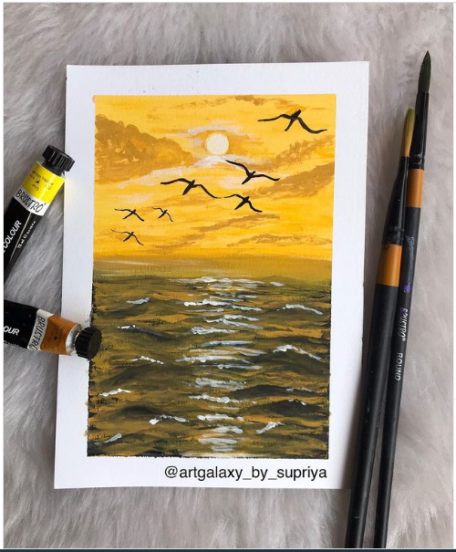 BRUSTRO Artists Gold Taklon Brushes Set of 10| Ideal for Acrylics, Oil paintings, Watercolour | long handle, Bright, Filbert, Flat, Round, Professional Art, School, Office Use.