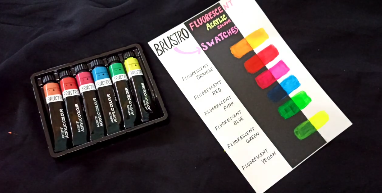 BRUSTRO ARTISTS' ACRYLIC COLOUR SET OF 6 FLUORESCENT COLOURS X 12ML TUBES