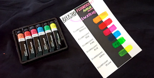 BRUSTRO ARTISTS' ACRYLIC COLOUR SET OF 6 FLUORESCENT COLOURS X 12ML TUBES