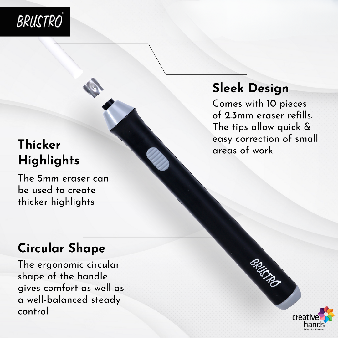 BRUSTRO Automatic Eraser | 2.3mm, 5mm| 22 Refills, 2 Eraser Holders | Ideal for Students and Adults, Drawing, Sketching, Mandala, Portrait | Battery Operated, Electric (Batteries not Included)