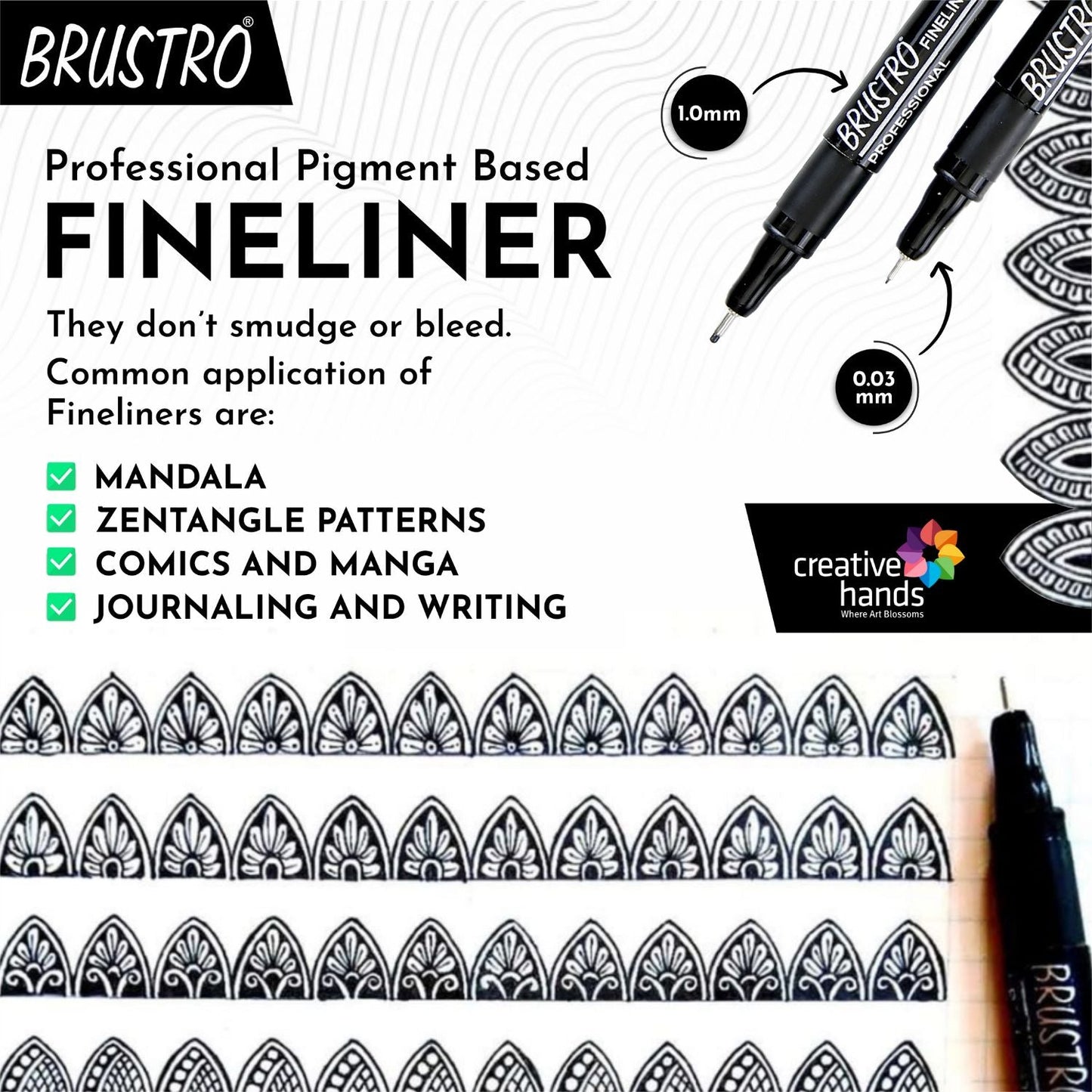 Brustro Professional Pigment Based Fineliner - Set of 10 (Black)