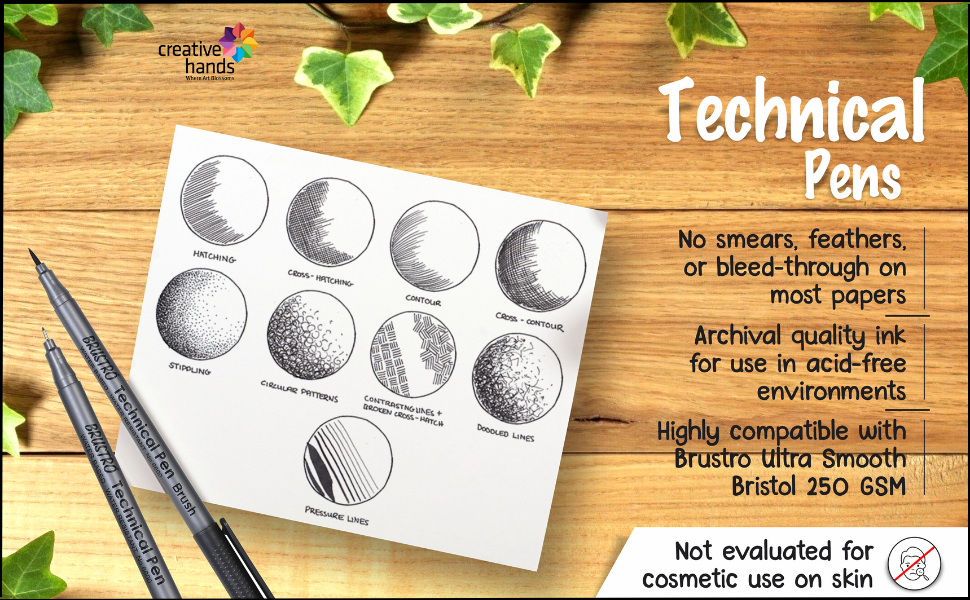 BRUSTRO Technical Pen Fineliner Set| Black| Tip Size- 0.05|0.1|0.2|0.3|0.4|0.5|0.6|0.8 mm| & Brush - Set of 9 | Ideal for Doodle,Mandala,Fineart,Architecture,Technical Drawing,Illustrations,Waterproof