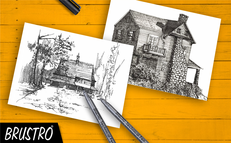 BRUSTRO Technical Pen Fineliner Set| Black| Tip Size- 0.05|0.1|0.2|0.3|0.4|0.5|0.6|0.8 mm| & Brush - Set of 9 | Ideal for Doodle,Mandala,Fineart,Architecture,Technical Drawing,Illustrations,Waterproof
