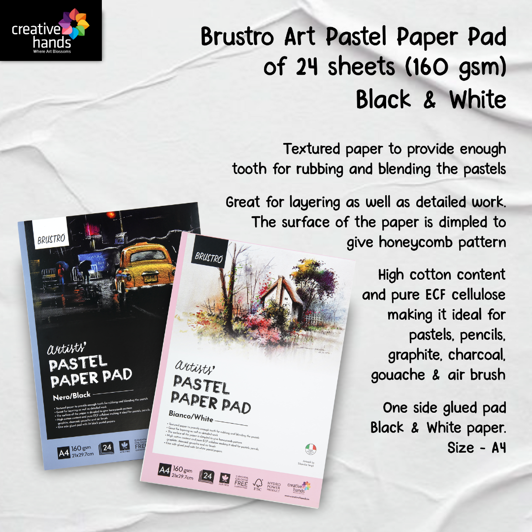 Brustro Artists' Pastel Paper Pad, Set of 2, 24 Sheets (160 GSM) Each, Colour - Black & White, Size - 3.5" x 5.5"