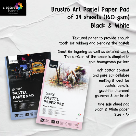Brustro Artists' Pastel Paper Pad, Set of 2, 24 Sheets (160 GSM) Each, Colour - Black & White, Size - 3.5" x 5.5"