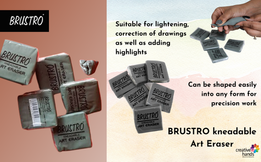 BRUSTRO Kneadable Art Eraser | Pack of 6 | Ideal for Students and Adults,  Soft, Durable, Charcoal, Cleaning, Lightening, Correction of Drawings, Sketching, Art, Fineart, School, Office Use