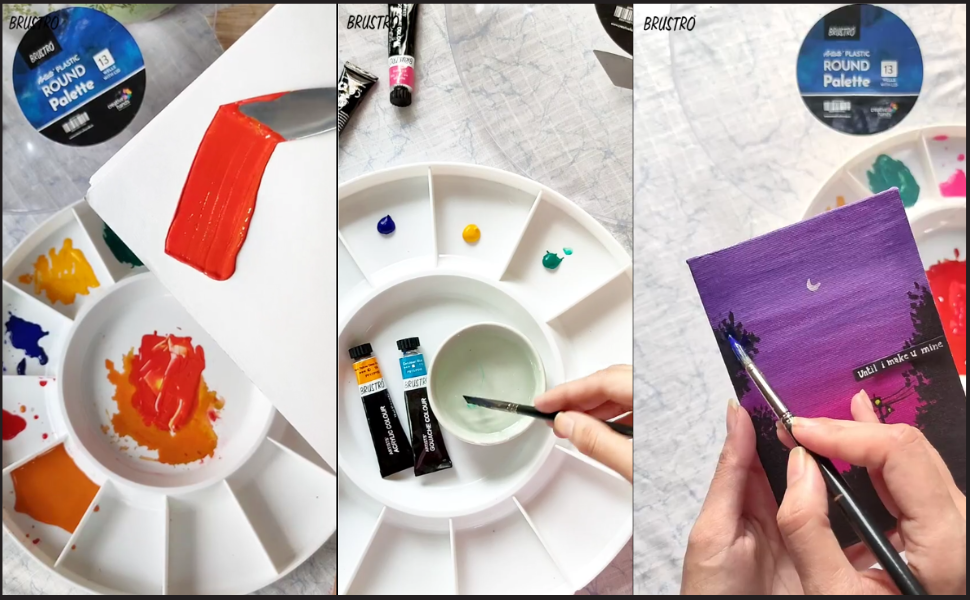 Brustro Round Plastic Palette 13 Wells with Clear lid (30 cm/12” Dia)