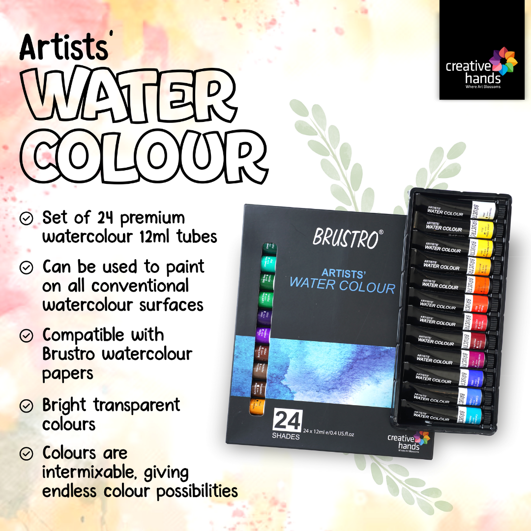 BRUSTRO Artists ’ Watercolour Set of 24 Colours X 12ML Tubes with Artist 25% Cotton Watercolour Journal Cold Pressed 200 GSM A5-25 Sheets and Aqua Squeeze Leak Proof Brush Pen