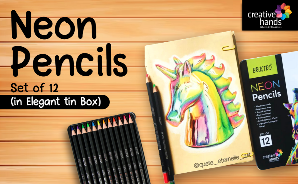 Brustro Neon Pencils Set of 12 (in Elegant tin Box)