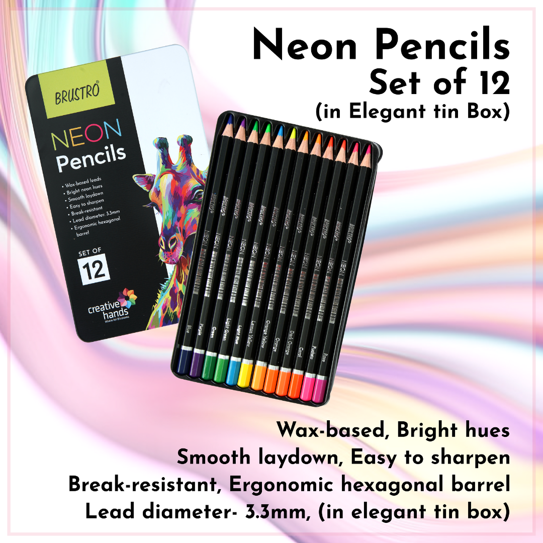 Brustro Neon Pencils Set of 12 (in Elegant tin Box)