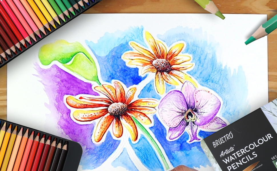 BRUSTRO Artists Watercolour Pencil Set of 72 in Elegant tin Box