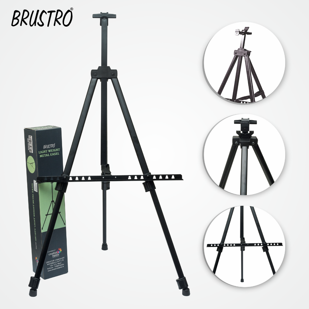 BRUSTRO Artists Lightweight Metal Easel | Holds Canvas from 6" to 32" | Portable, Multifunctional, Foldable, Ideal for Painting Display, field & tabletop with Weatherproof Carry Bag