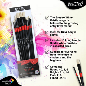 BRUSTRO Artists White Bristle Set of 10 Brushes for Oil and Acrylic