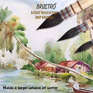 BRUSTRO Artist's Natural Hair MOP Brush | Set of 4 - (0, 2, 4, 8) | Ideal for Watercolor, Synthetic, Blend, Round Paint Brush, Art Painting, Colour, Gouache, Wooden Handle, Professional and Students