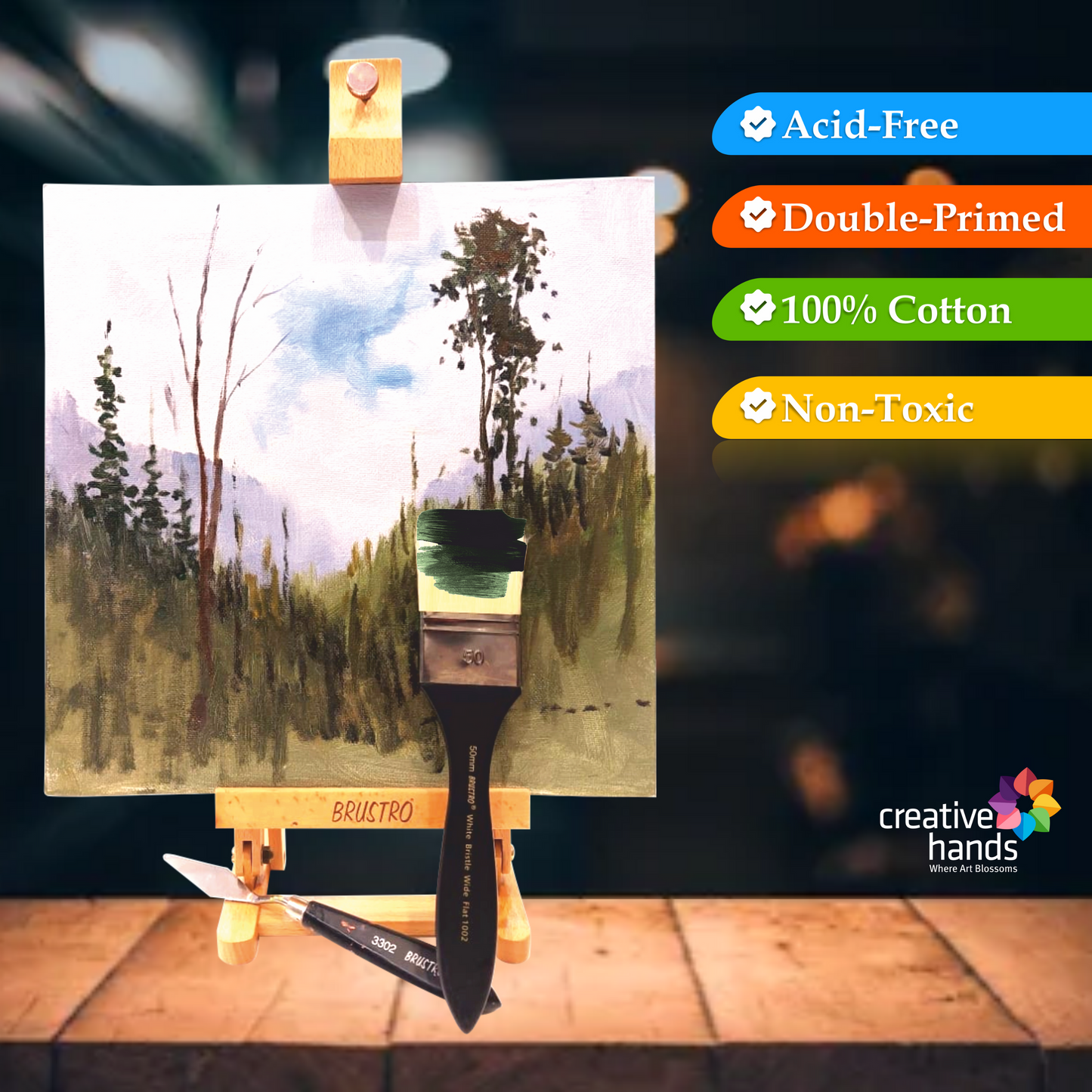 BRUSTRO Artists Small Tabletop A-Frame Wooden Easel, 12 inch with Canvas Board Medium Grain Combo, 10"X12" -Pack of 4