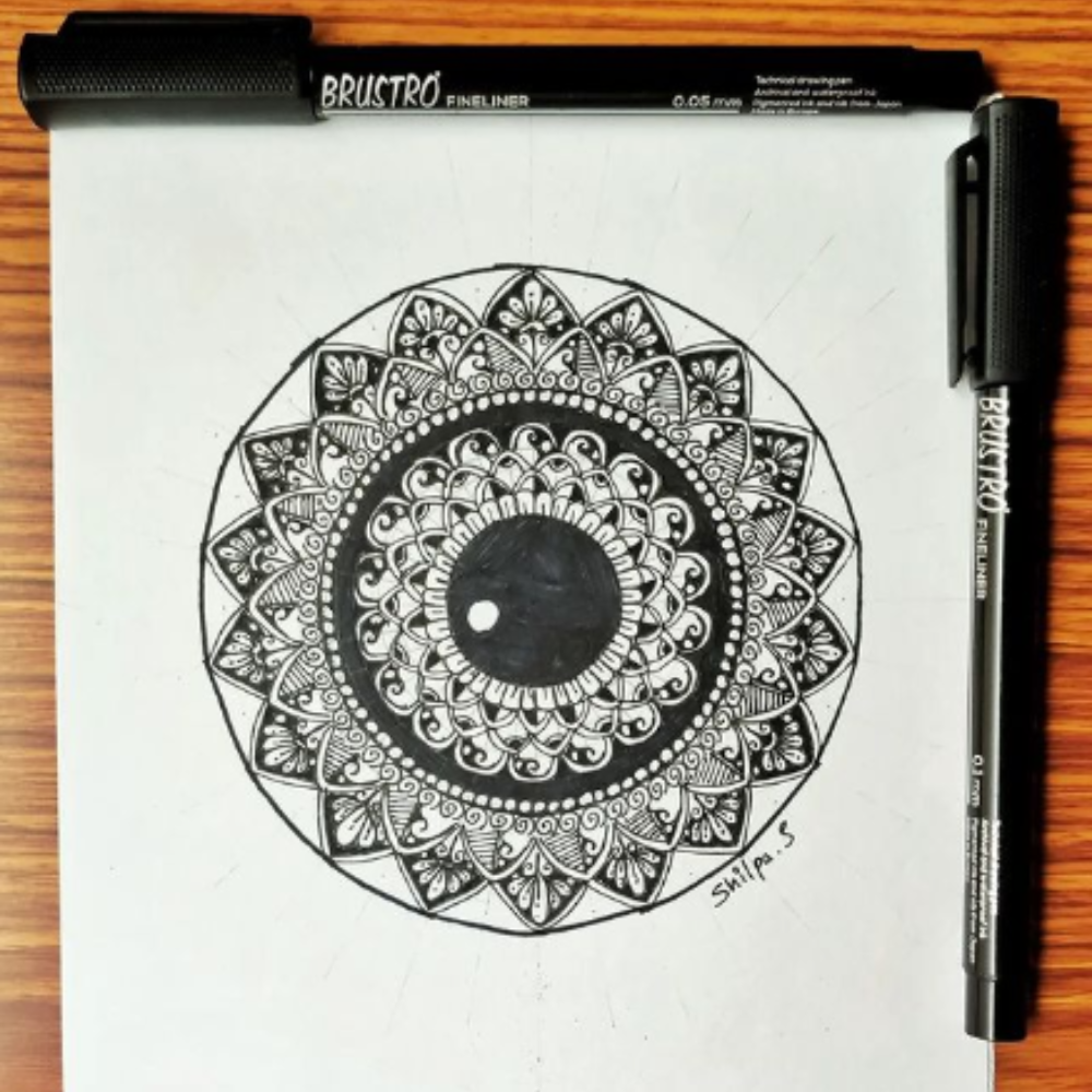 Brustro Professional Pigment Based Fineliner - Pack of 6 (Black) with Artist Sketch Book 110 GSM A5 Wiro Journal (156 Pages)