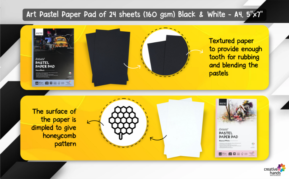 Brustro Artists' Pastel Paper Pad, Set of 2, 24 Sheets (160 GSM) Each, Colour - Black & White, Size - 3.5" x 5.5"