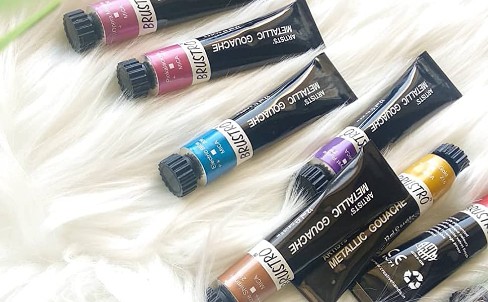 BRUSTRO BRGCCBLA5 Metallic Gouache Set Matte Finish 12ml