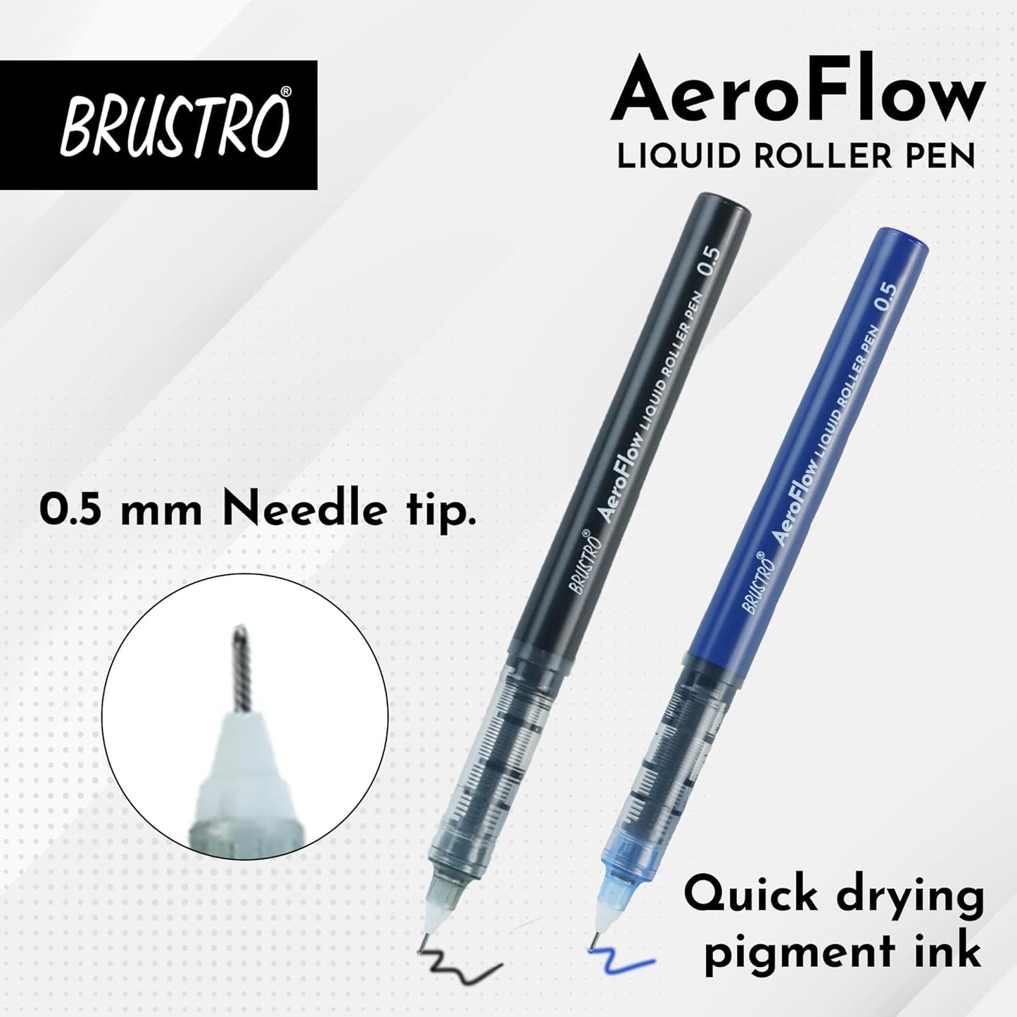 BRUSTRO AeroFlow Liquid Ink Rollerball Pens | Black | 0.5mm, Micro Tip | Pack of 3 | Ideal for Students, Professionals, Office, Exam use, Accurate Smooth Writing, Waterproof, Fade Resistant