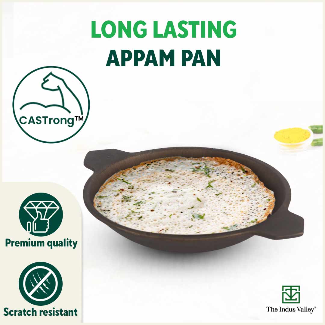 Super Smooth Cast Iron Appam Pan/Appachetty, Pre-seasoned, Nonstick, 100% Pure, Toxin-free, 22cm, 1.9kg