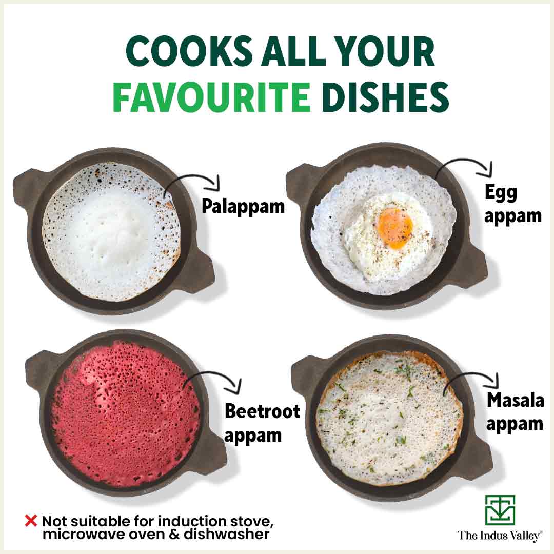 Super Smooth Cast Iron Appam Pan/Appachetty, Pre-seasoned, Nonstick, 100% Pure, Toxin-free, 22cm, 1.9kg