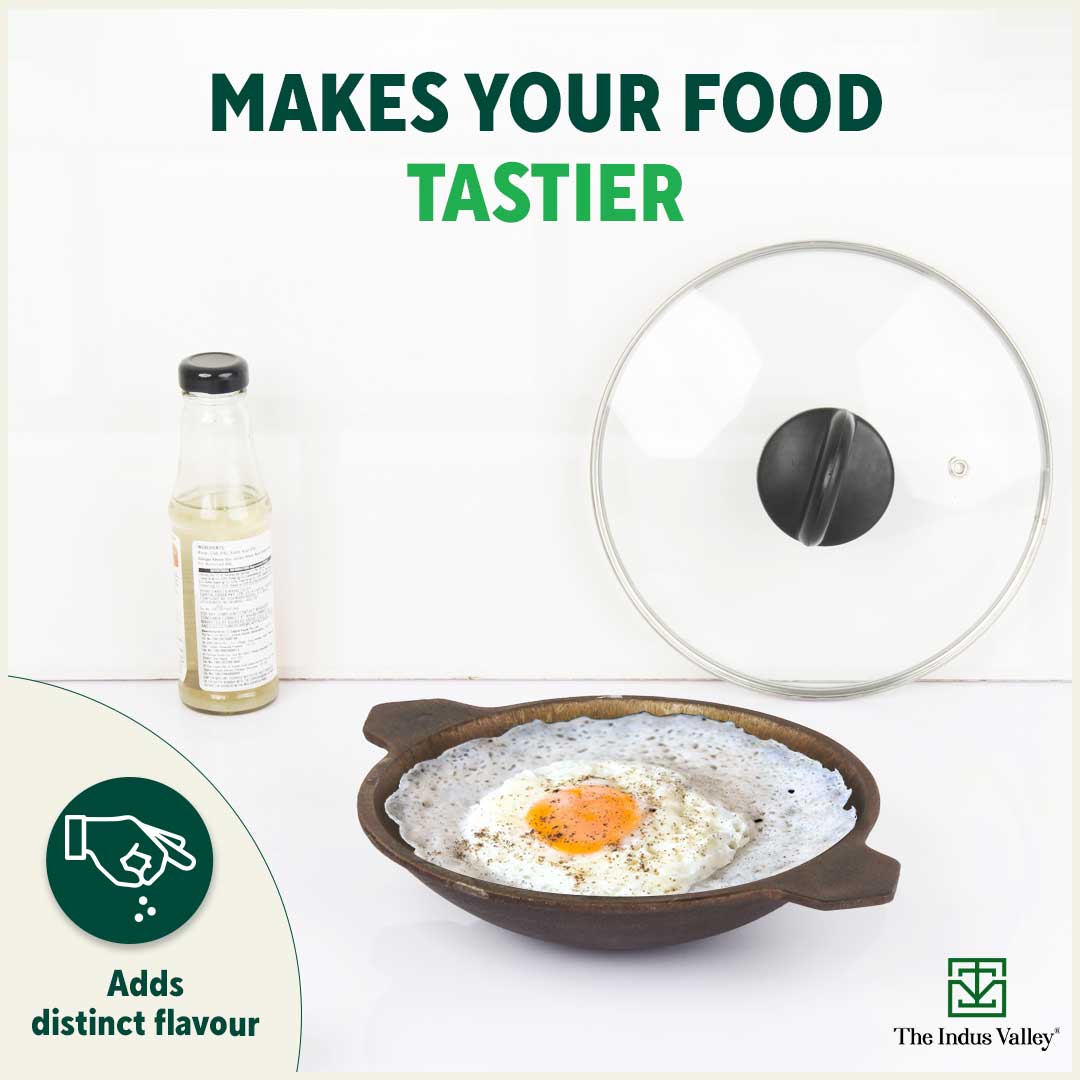 Super Smooth Cast Iron Appam Pan/Appachetty, Glass Lid,Pre-seasoned, Nonstick, 100% Pure, Toxin-free, 22cm, 1.9kg