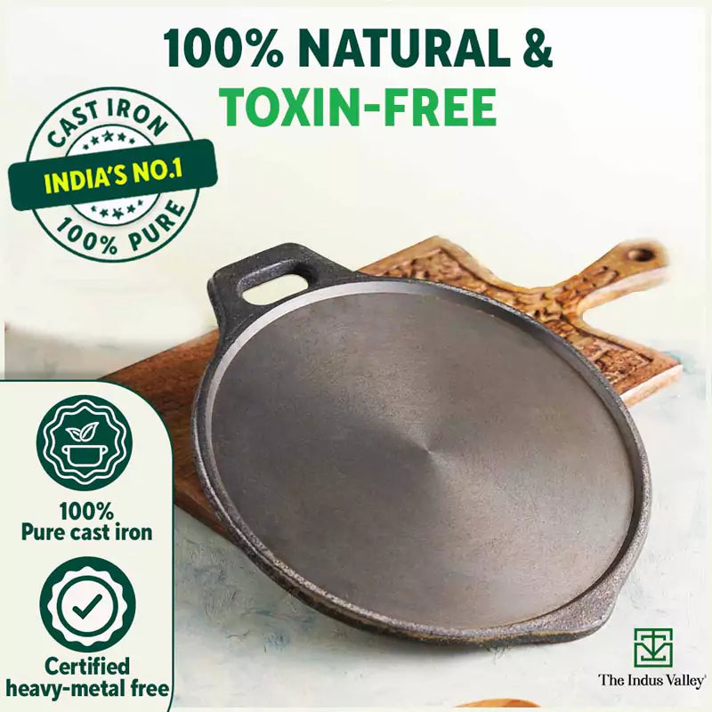 Super Smooth Cast Iron Tawa,Pre-seasoned, Nonstick, 100% Pure, Toxin-free, Induction, 28/30.5cm, 2.7/3.1kg