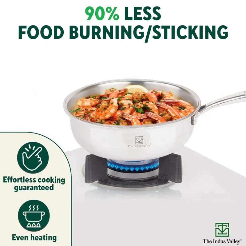 TurboCuk Tri-ply Stainless Steel Deep Fry Pan, Premium Quality, 3 Layer Thick Body, 100% Toxin-free, Non-stick, Induction & Gas, 22.1cm, 1.6L