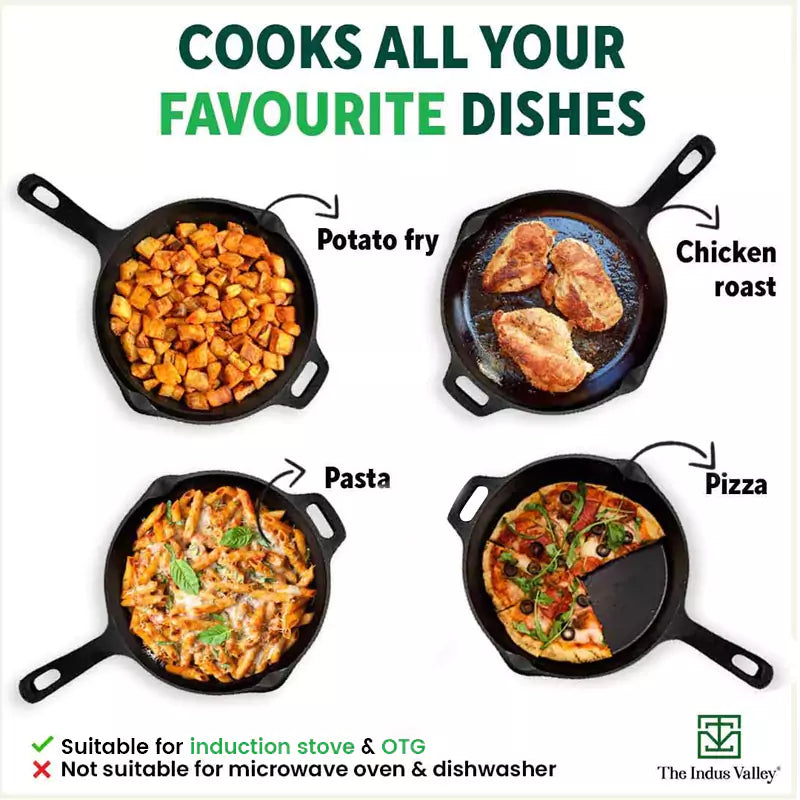 Super Smooth Cast Iron Fry Pan, Glass Lid, 100% Pure, Toxin-free, Pre-seasoned, Induction, Non-stick, 20.3/25.4cm, 1.3/1.7L, 2.3/2.4kg