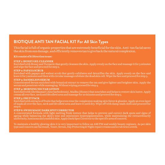 Biotique Anti Tan Facial Kit For Tan-Removal & Clear Young Skin - (5*10 gms + 15 gms)