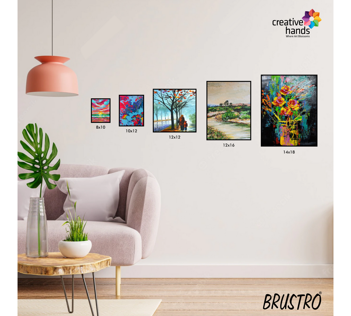 BRUSTRO Artists ’ Acrylic Colour Set of 24 with Gold Taklon Brush Set of 10 and 5 Canvas Boards (4x6, 6x8, 8x10, 10x12, 10x14)