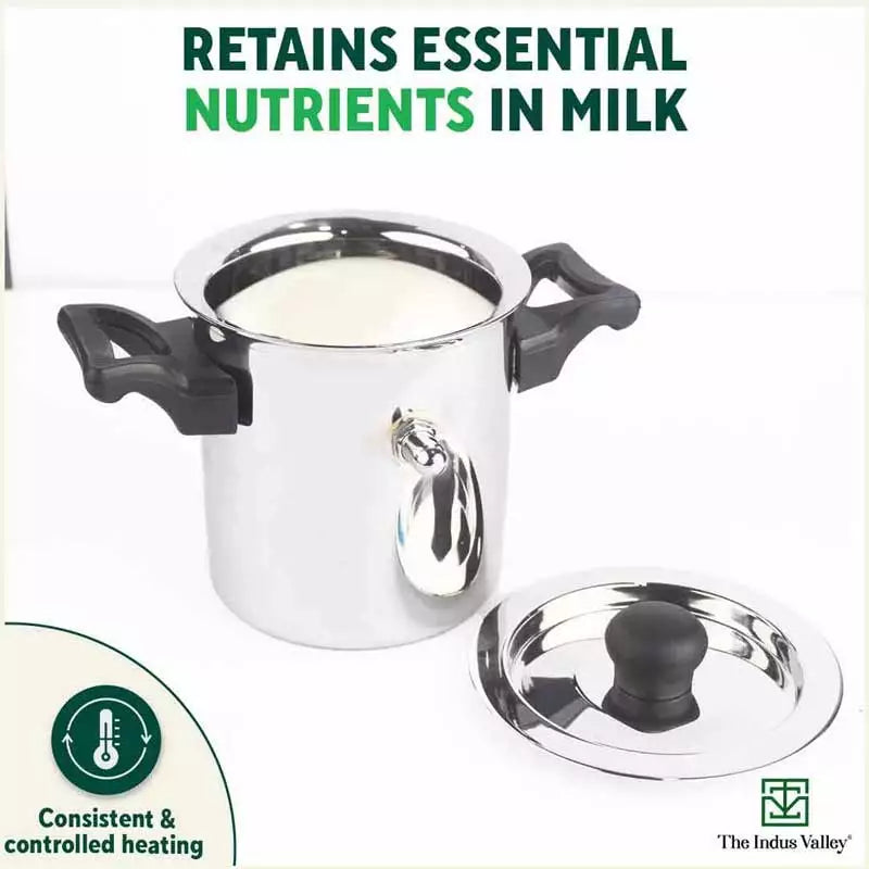 Stainless Steel Milk Cooker/ Boiler/ Pot with Handle+ Lid+ Knob+ Whistle, Premium Quality, 100% Toxin-free, Induction & Gas,  1 Litre