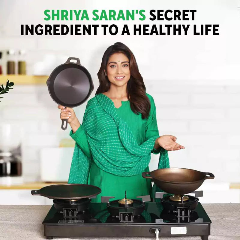 Super Smooth Cast Iron Kadai+ Free ₹400 TadkaPan,Pre-seasoned, Nonstick, 100% Pure, Toxin-free, 25.4cm, 2.5L, 2.4kg