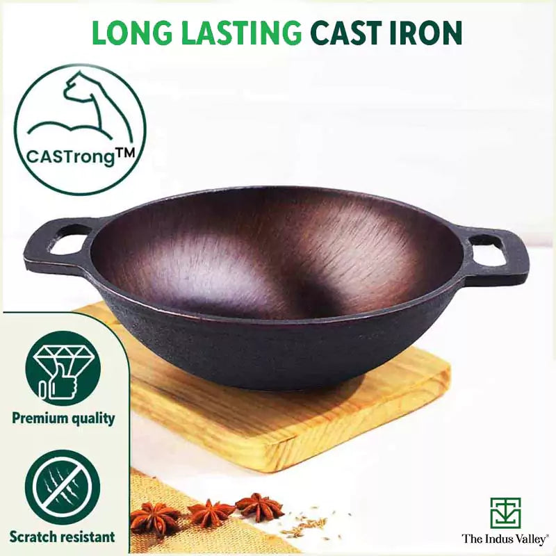 Super Smooth Cast Iron Set: Frypan+ Kadai+ Tawa, Kitchen set for Home, Nonstick, 100% Pure,Toxin-free, Free ₹400 Tadka Pan