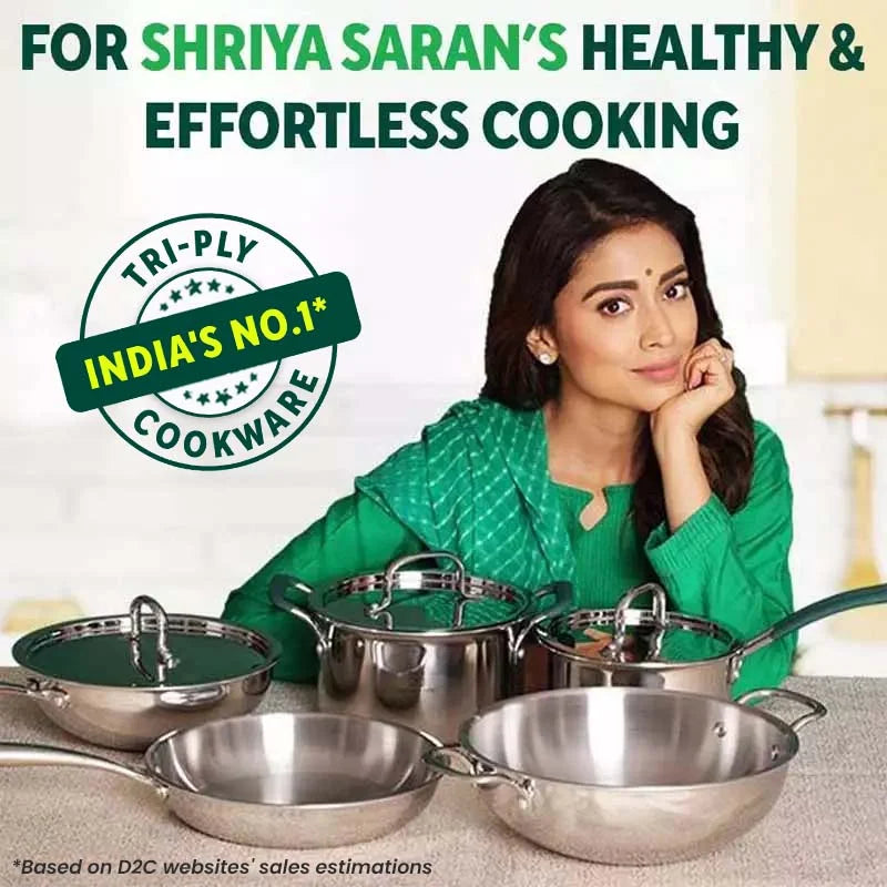 TurboCuk Tri-ply Stainless Steel Biryani Cooking Pot/Casserole, Premium Quality, 3 Layer Thick Body, Cool Silicone Handles, 100% Toxin-free, Non-stick, Induction & Gas, Free ₹110 Spatula, 2.9L
