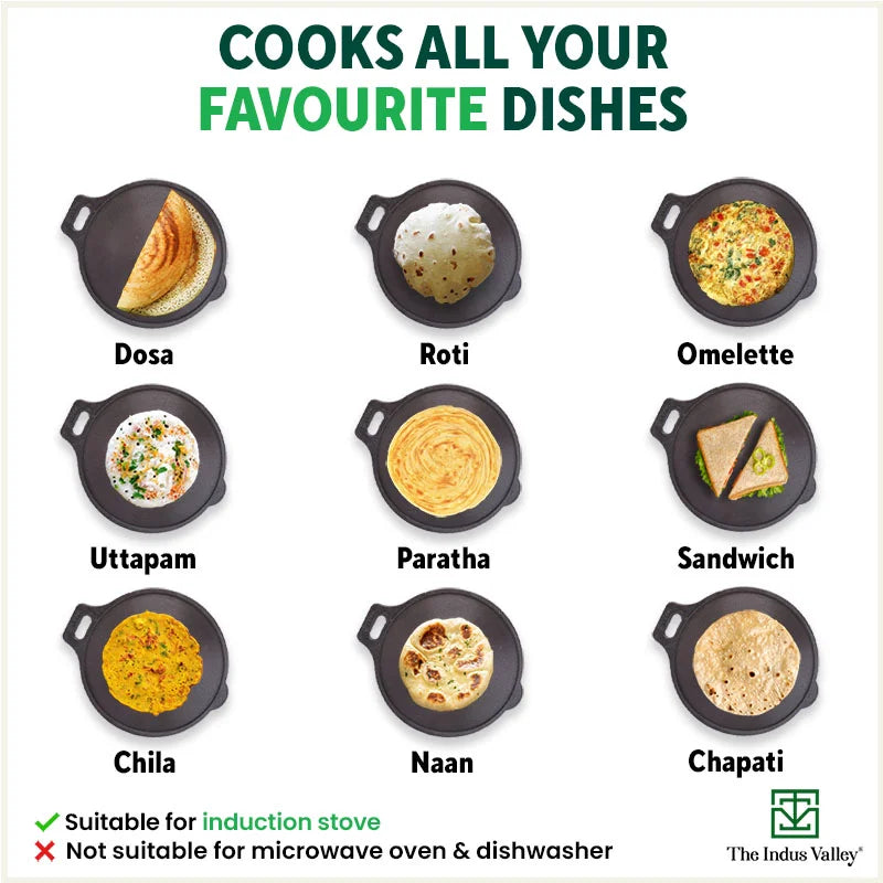 Super Smooth Cast Iron Tawa, Pre-seasoned, 100% Pure, Toxin-free, Induction, 27.9cm, 2.7 kg