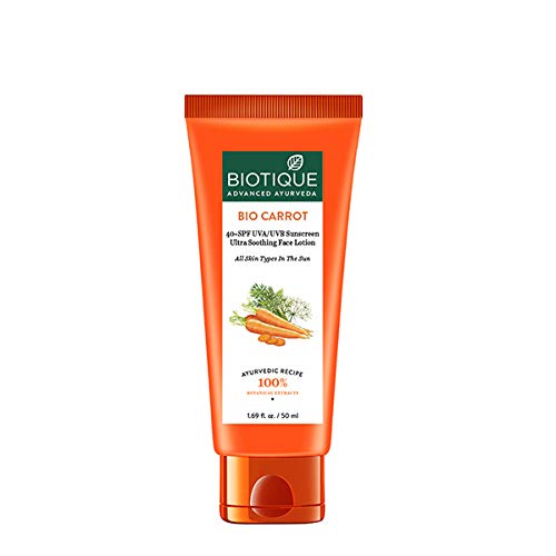 Biotique Bio Carrot Face & Body Sun Lotion / Cream with Spf 40 Uva/Uvb Sunscreen For All Skin Types, 50ml