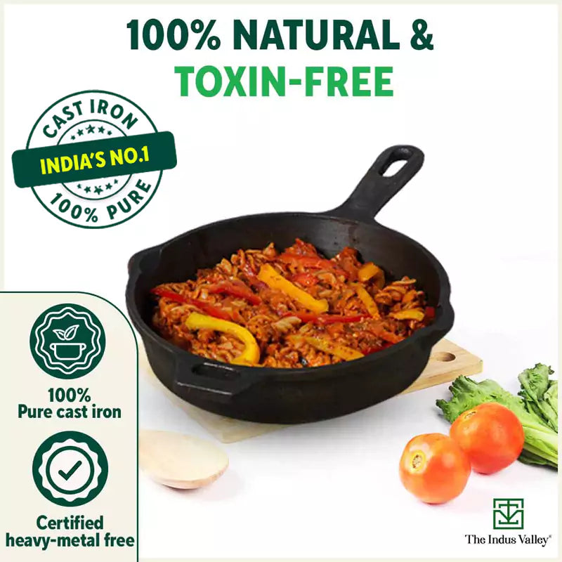 Super Smooth Cast Iron Fry Pan, 100% Pure, Toxin-free,Pre-seasoned, Induction, Non-stick, 20.3/25.4cm, 1.3/1.7L