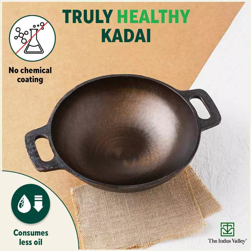 Super Smooth Cast Iron Kadai,Pre-seasoned, Nonstick, 100% Pure, Toxin-free, Free ₹110 Spatula, 25.4cm, 2.5L, 2.4kg