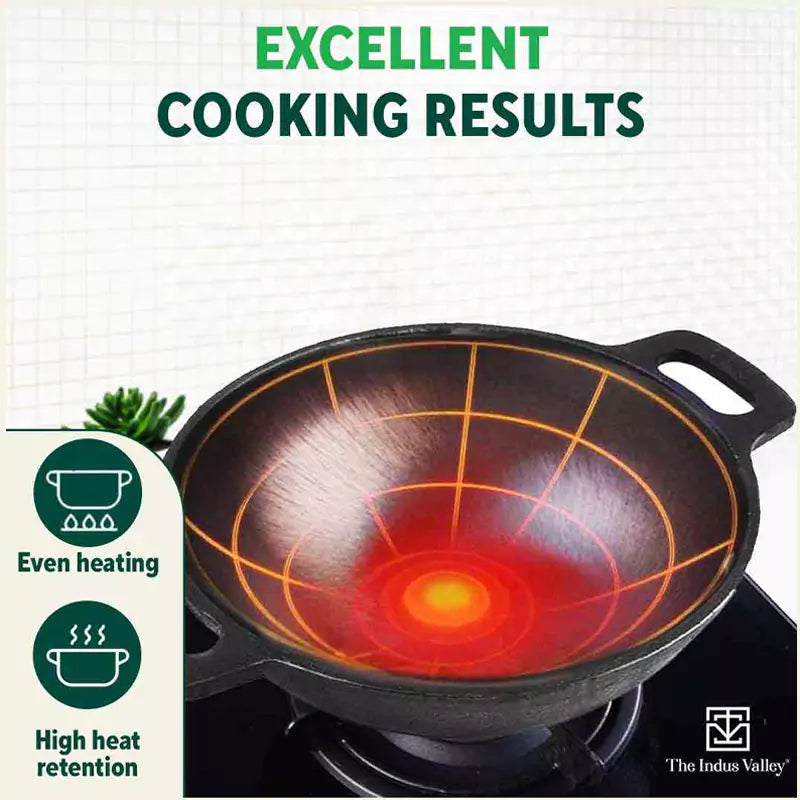 Super Smooth Cast Iron Kadai+ Free ₹400 TadkaPan,Pre-seasoned, Nonstick, 100% Pure, Toxin-free, 25.4cm, 2.5L, 2.4kg