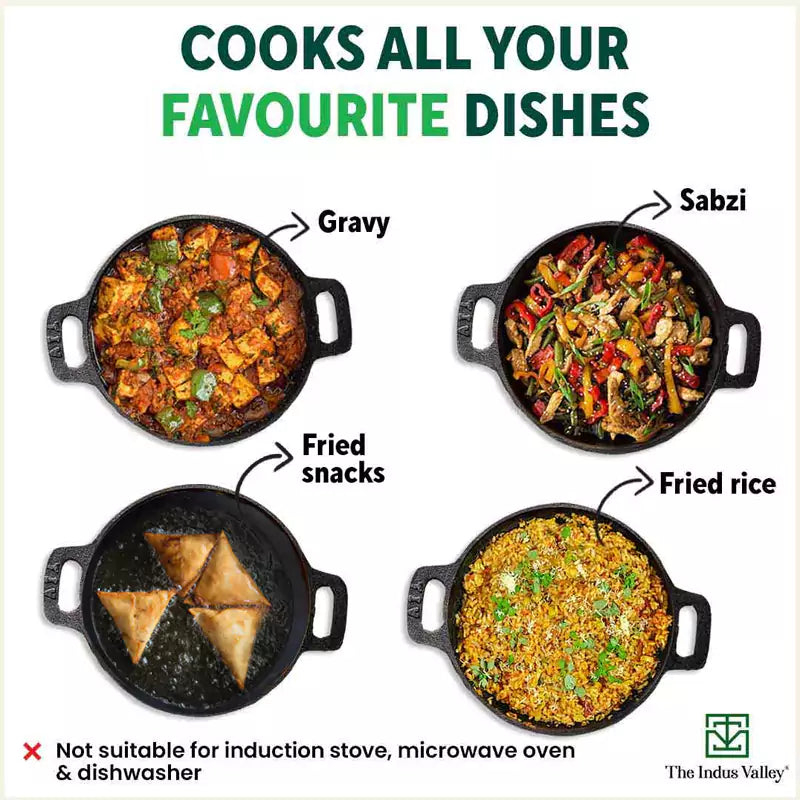 Super Smooth Cast Iron Kadai,Pre-seasoned, Nonstick, 100% Pure, Toxin-free, Free ₹110 Spatula, 25.4cm, 2.5L, 2.4kg