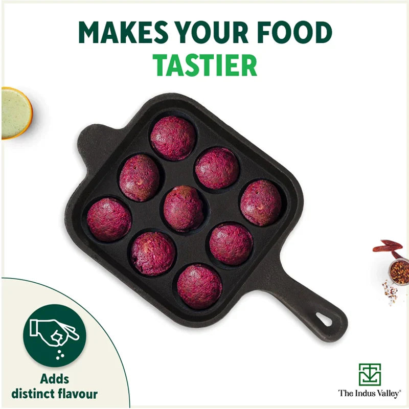 9 Pit/Cup CASTrong Cast Iron Paniyaram/Appe pan+ Free Spatula, Square, Long handle, Pre-seasoned, Nonstick, 100% Pure, Toxin-free, 18.5cm, 2.4kg