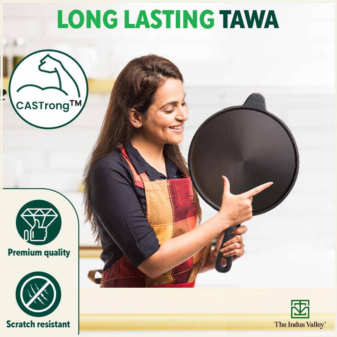 Super Smooth Cast Iron Tawa with Handle,Pre-seasoned, Nonstick, 100% Pure, Toxin-free, Induction, 26.3cm, 1.8kg