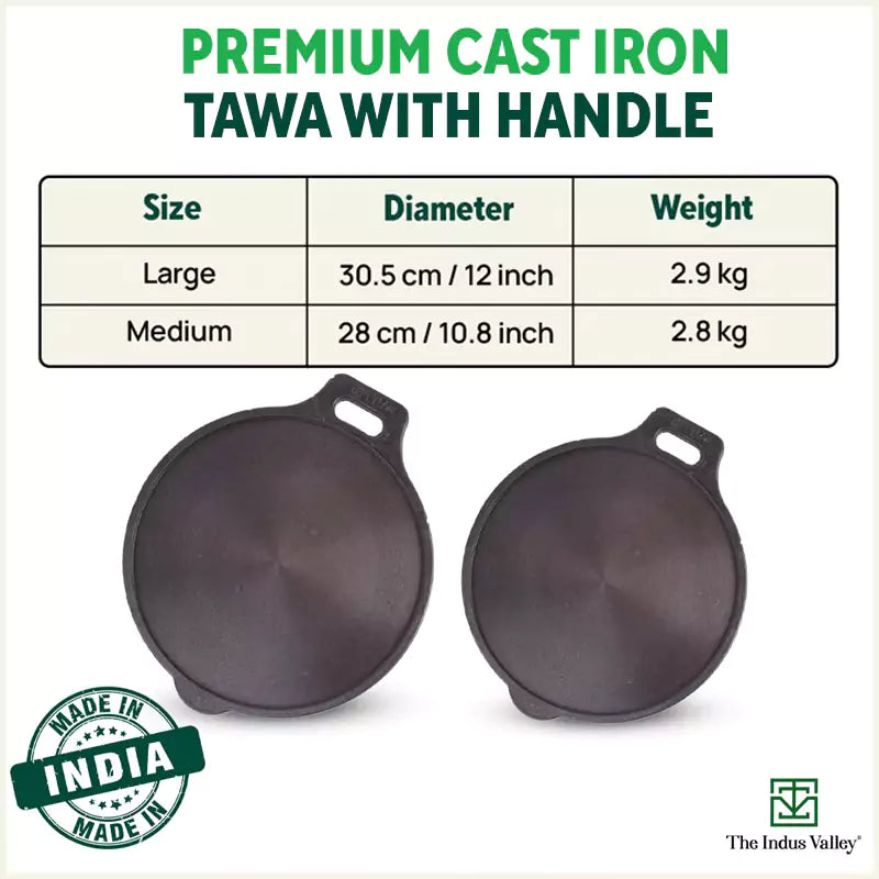 Super Smooth Cast Iron Tawa,Pre-seasoned, Nonstick, 100% Pure, Toxin-free, Induction, 28/30.5cm, 2.7/3.1kg