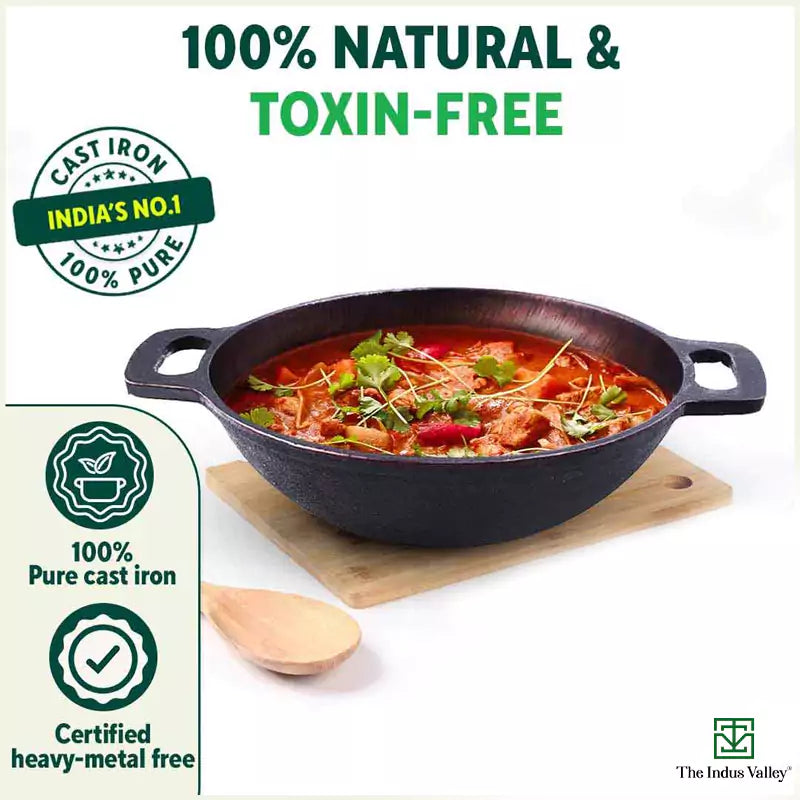 Super Smooth Cast Iron Kadai+ Free ₹400 TadkaPan,Pre-seasoned, Nonstick, 100% Pure, Toxin-free, 25.4cm, 2.5L, 2.4kg