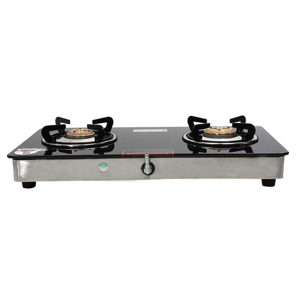 Zest 2 Burner Glass Cooktop,  Black 7mm Toughened Glass with 1 Year Warranty, Ergonomic Knobs, Efficient Brass Burners, Stainless-steel Spill Tray, Manual Ignition