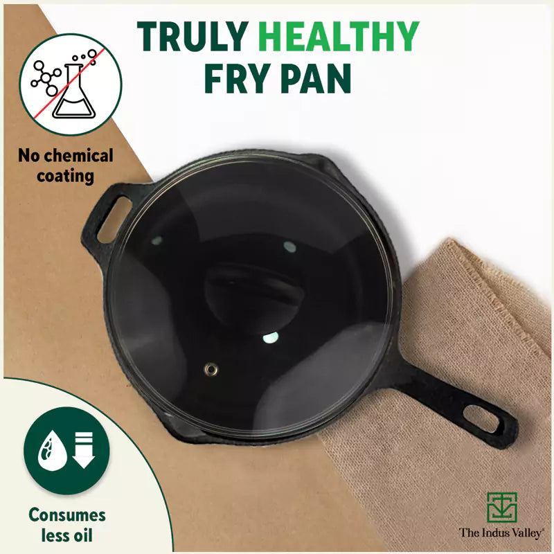 Super Smooth Cast Iron Fry Pan, Glass Lid, 100% Pure, Toxin-free, Pre-seasoned, Induction, Non-stick, 20.3/25.4cm, 1.3/1.7L, 2.3/2.4kg