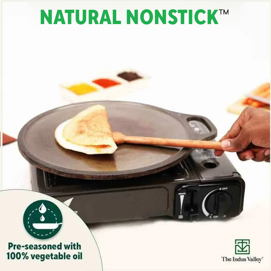 Super Smooth Cast Iron Tawa + Free ₹110 Spatula, Pre-seasoned, Nonstick, 100% Pure, Toxin-free, 30.5cm, 2.3kg