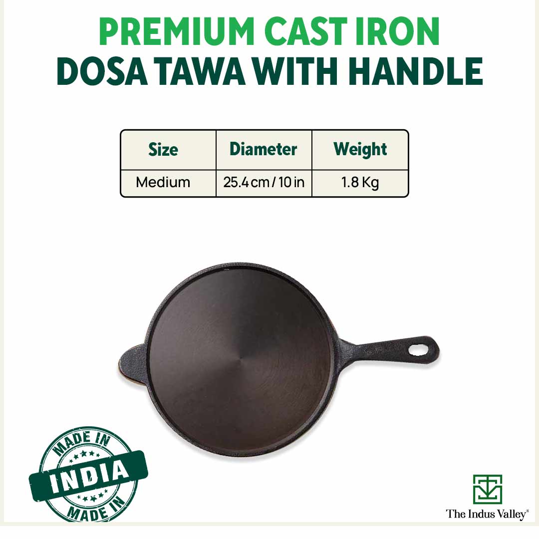 Super Smooth Cast Iron Tawa with Handle,Pre-seasoned, Nonstick, 100% Pure, Toxin-free, Induction, 26.3cm, 1.8kg